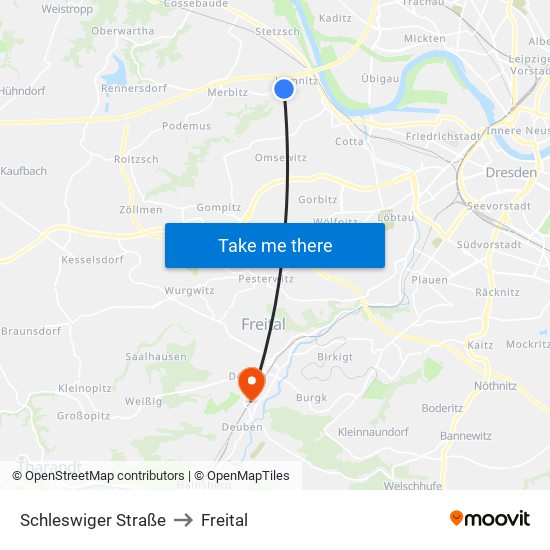 Schleswiger Straße to Freital map