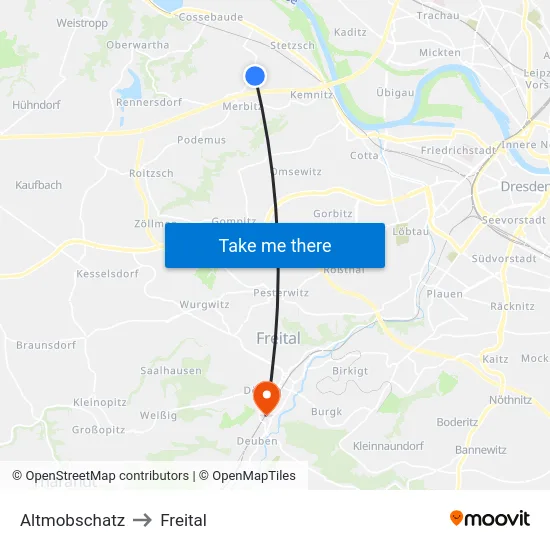 Altmobschatz to Freital map