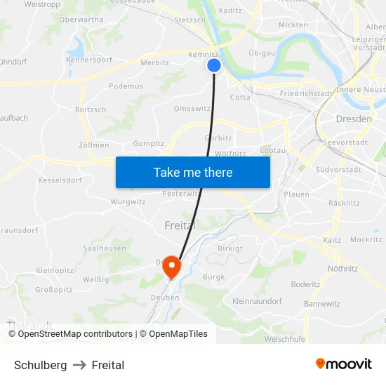 Schulberg to Freital map