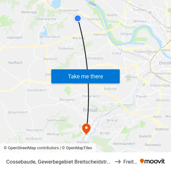 Cossebaude, Gewerbegebiet Breitscheidstraße to Freital map