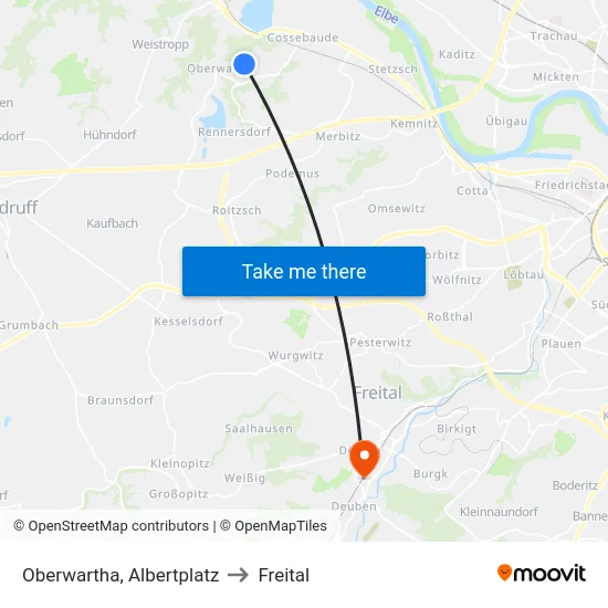 Oberwartha, Albertplatz to Freital map