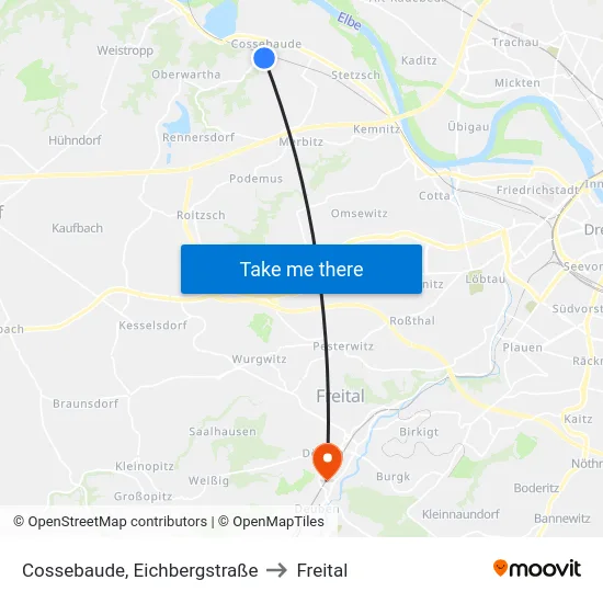 Cossebaude, Eichbergstraße to Freital map