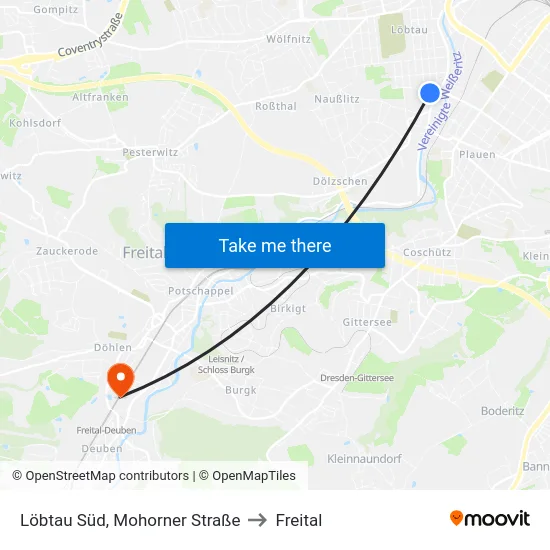 Löbtau Süd, Mohorner Straße to Freital map