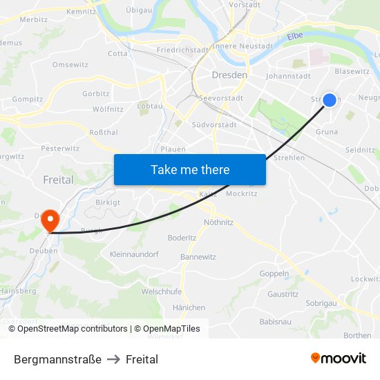 Bergmannstraße to Freital map