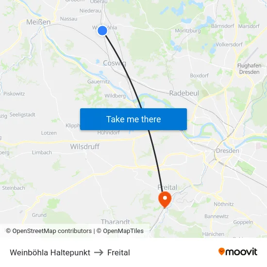 Weinböhla Haltepunkt to Freital map