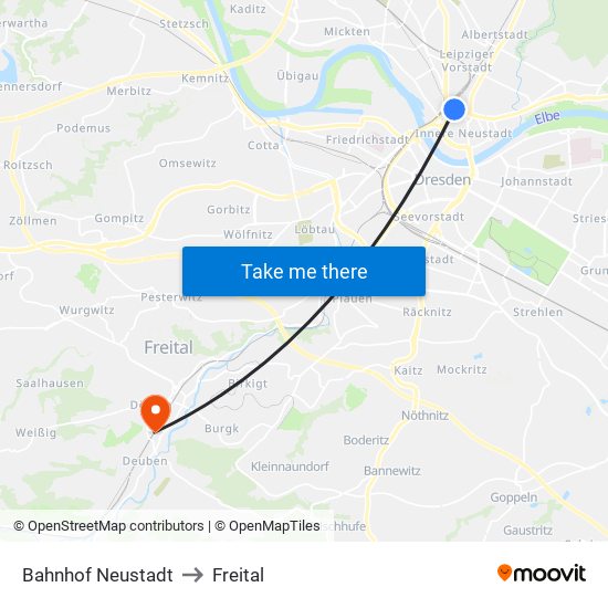 Bahnhof Neustadt to Freital map