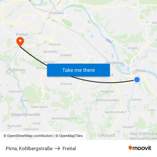 Pirna, Kohlbergstraße to Freital map