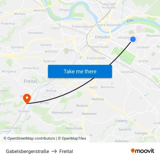 Gabelsbergerstraße to Freital map