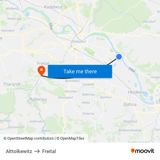 Alttolkewitz to Freital map