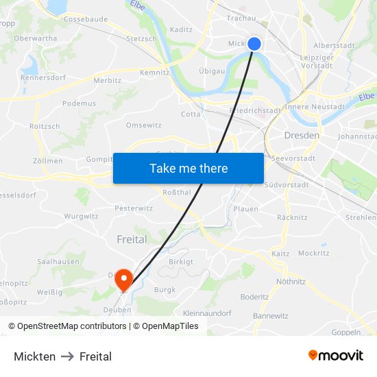Mickten to Freital map