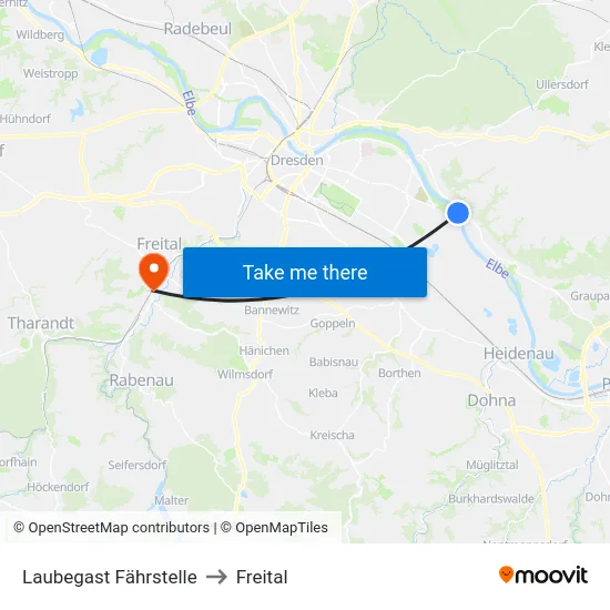 Laubegast Fährstelle to Freital map