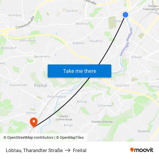 Löbtau, Tharandter Straße to Freital map