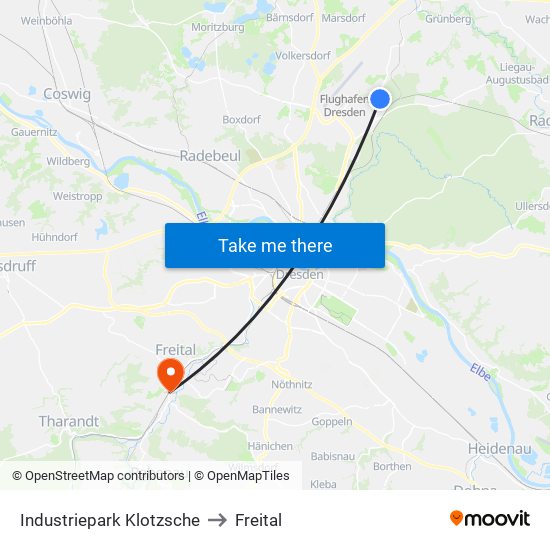 Industriepark Klotzsche to Freital map