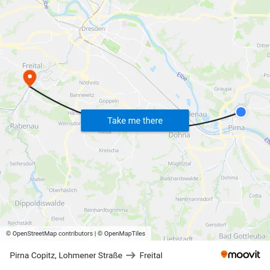 Pirna Copitz, Lohmener Straße to Freital map