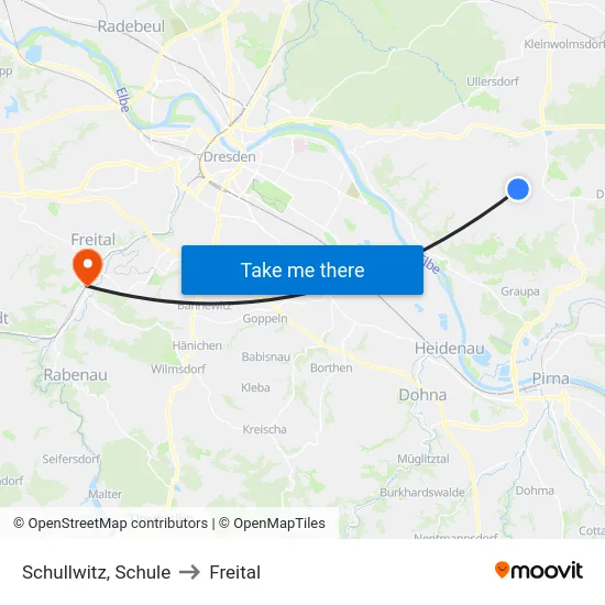 Schullwitz, Schule to Freital map