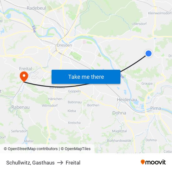 Schullwitz, Gasthaus to Freital map