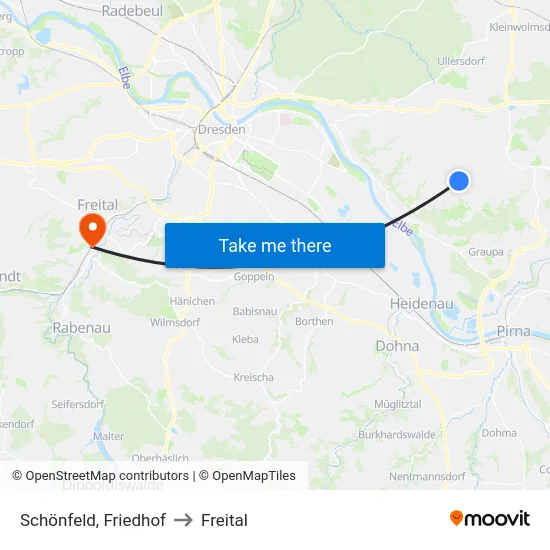 Schönfeld, Friedhof to Freital map