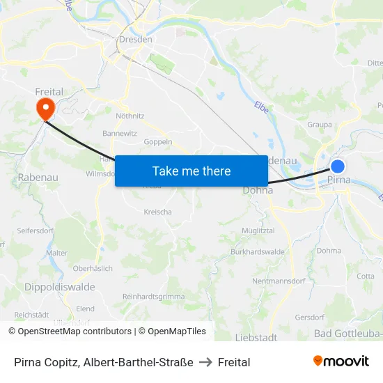 Pirna Copitz, Albert-Barthel-Straße to Freital map