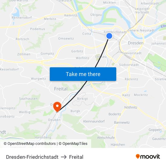 Dresden-Friedrichstadt to Freital map