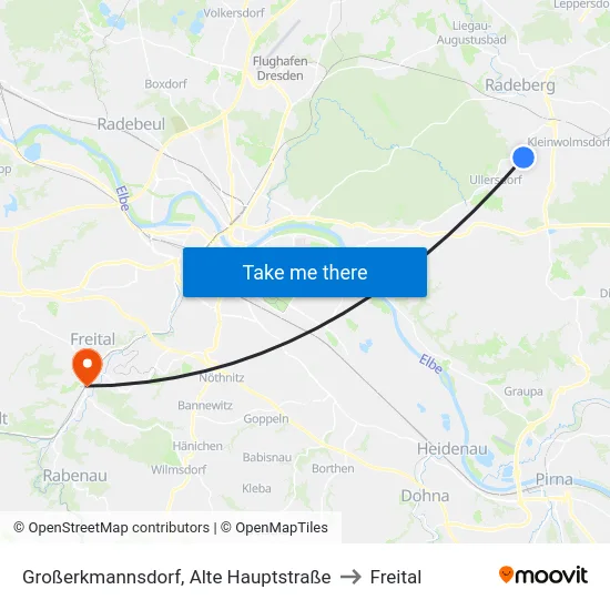 Großerkmannsdorf, Alte Hauptstraße to Freital map