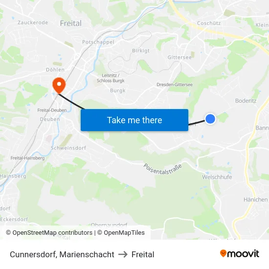 Cunnersdorf, Marienschacht to Freital map