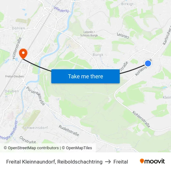 Freital Kleinnaundorf, Reiboldschachtring to Freital map