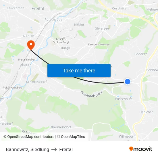Bannewitz, Siedlung to Freital map