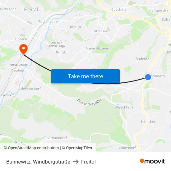 Bannewitz, Windbergstraße to Freital map