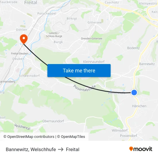 Bannewitz, Welschhufe to Freital map