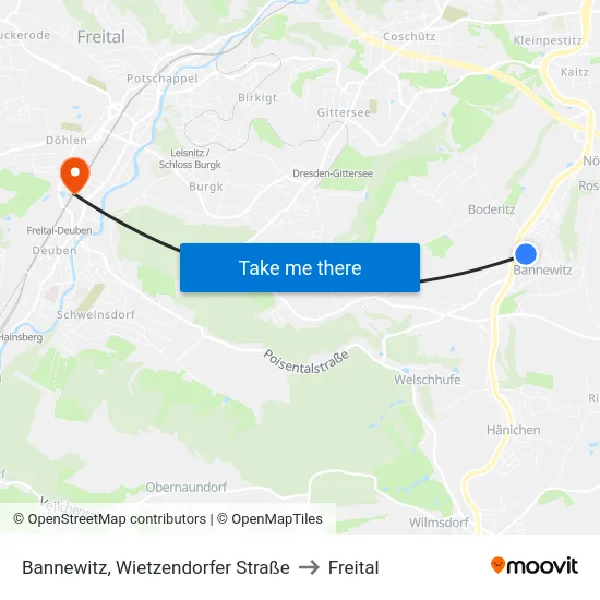Bannewitz, Wietzendorfer Straße to Freital map