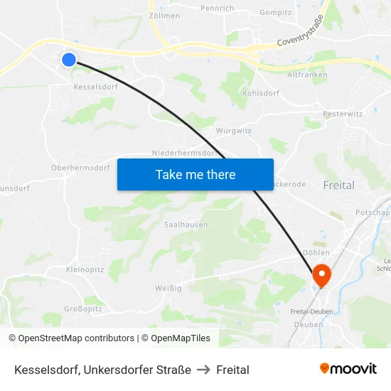 Kesselsdorf, Unkersdorfer Straße to Freital map