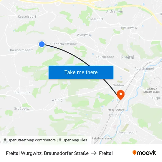 Freital Wurgwitz, Braunsdorfer Straße to Freital map