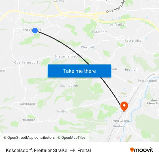 Kesselsdorf, Freitaler Straße to Freital map