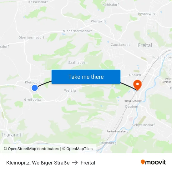 Kleinopitz, Weißiger Straße to Freital map