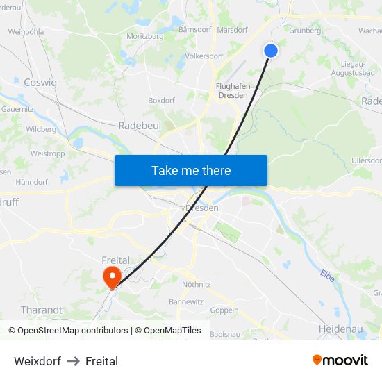 Weixdorf to Freital map