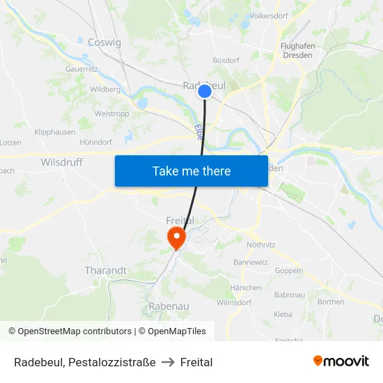 Radebeul, Pestalozzistraße to Freital map
