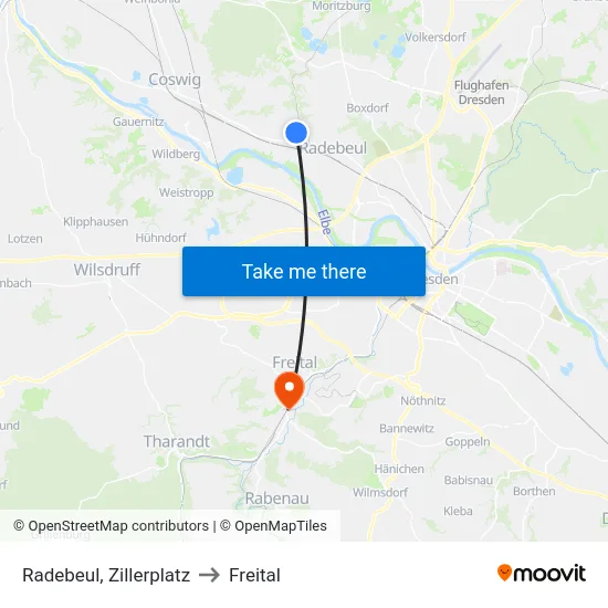 Radebeul, Zillerplatz to Freital map