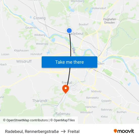 Radebeul, Rennerbergstraße to Freital map