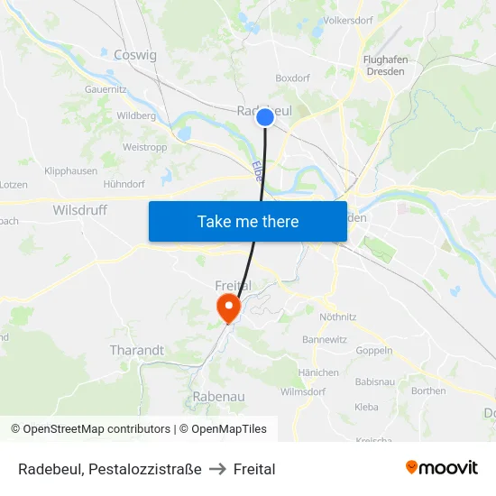 Radebeul, Pestalozzistraße to Freital map