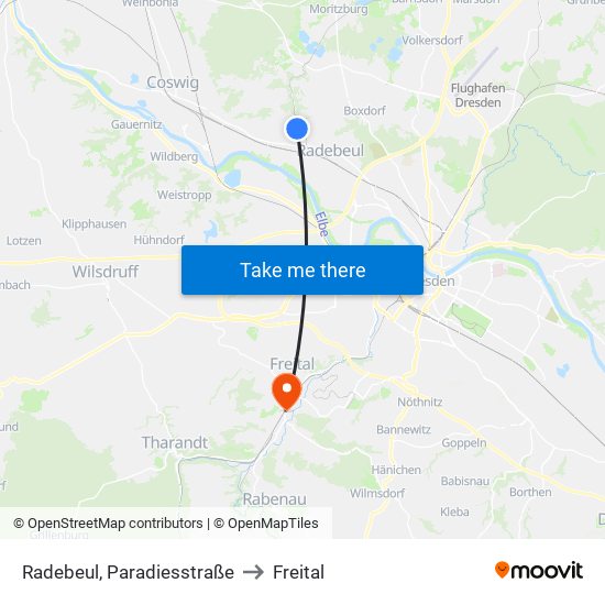 Radebeul, Paradiesstraße to Freital map