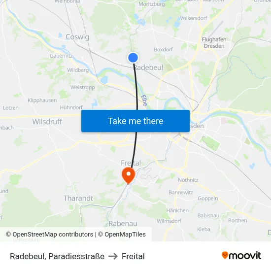 Radebeul, Paradiesstraße to Freital map