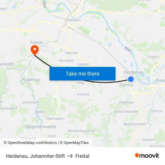 Heidenau, Johanniter-Stift to Freital map