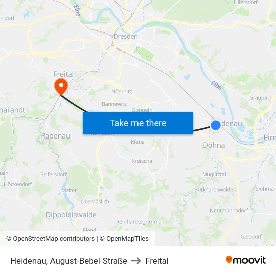 Heidenau, August-Bebel-Straße to Freital map