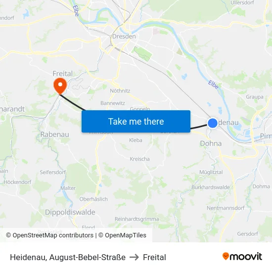 Heidenau, August-Bebel-Straße to Freital map