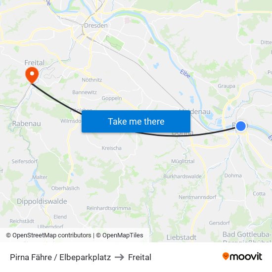 Pirna Fähre / Elbeparkplatz to Freital map