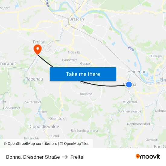 Dohna, Dresdner Straße to Freital map