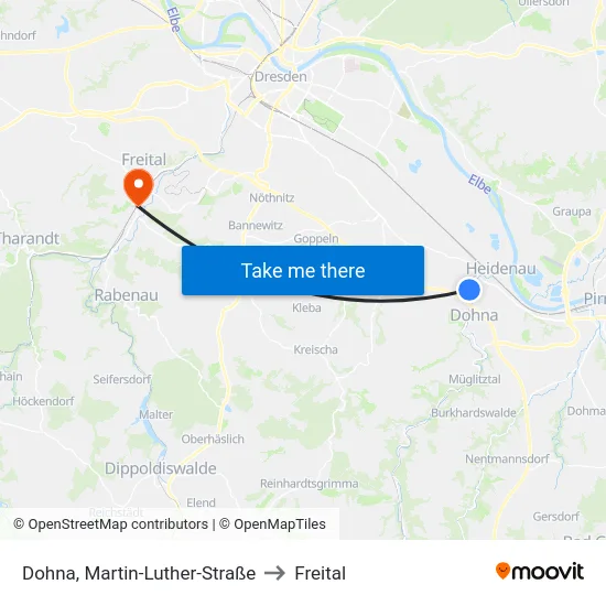 Dohna, Martin-Luther-Straße to Freital map
