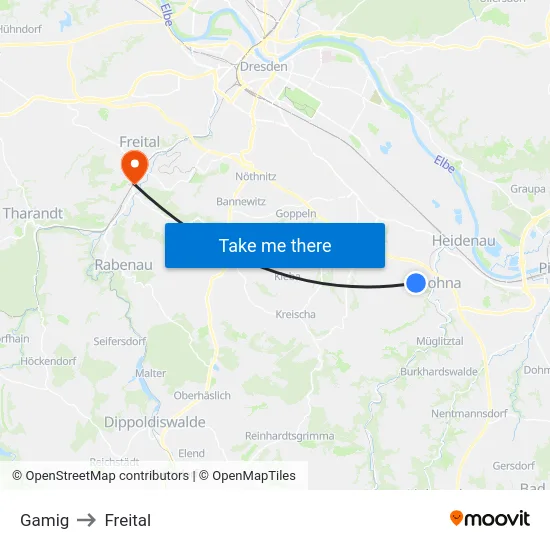 Gamig to Freital map