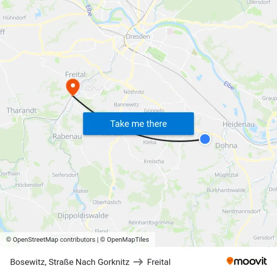 Bosewitz, Straße Nach Gorknitz to Freital map
