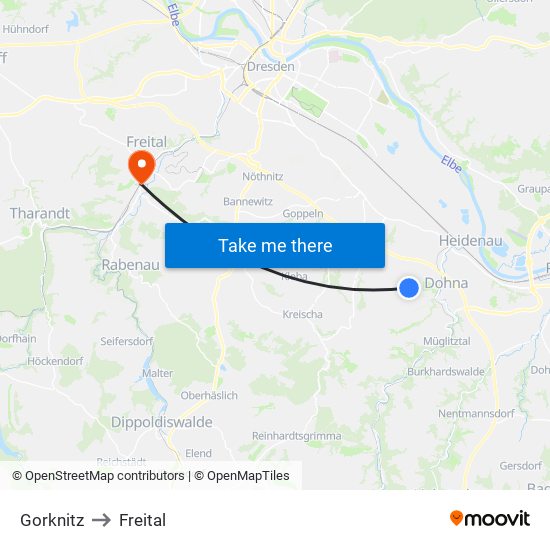 Gorknitz to Freital map